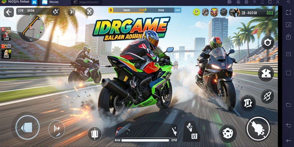 Tampilan gameplay balapan motor yang mendebarkan di IDRGAME.