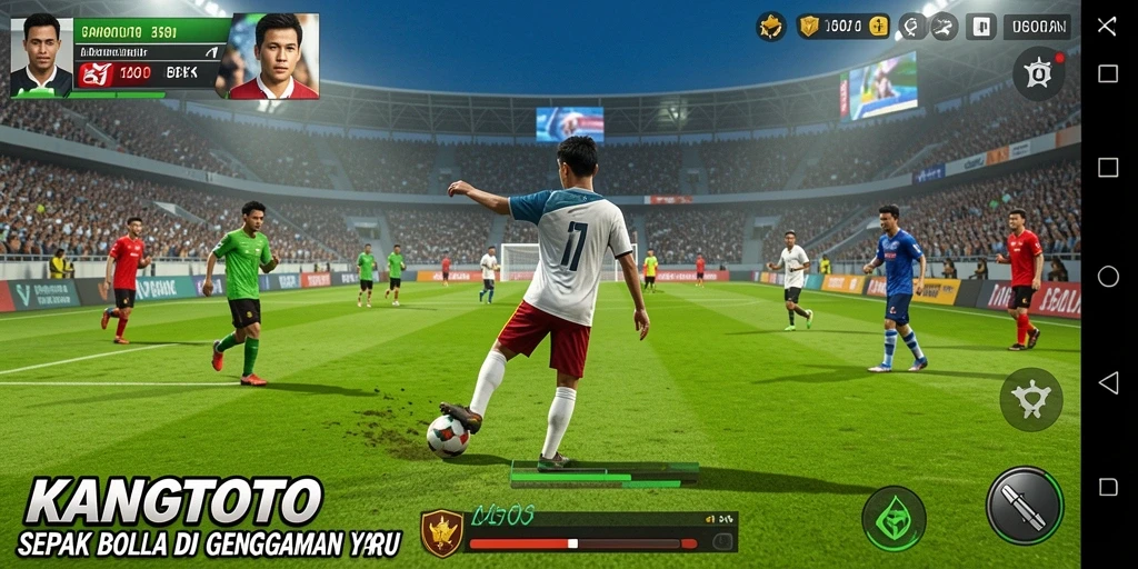 Tampilan permainan KANGTOTO menunjukkan aksi seru di lapangan sepak bola.