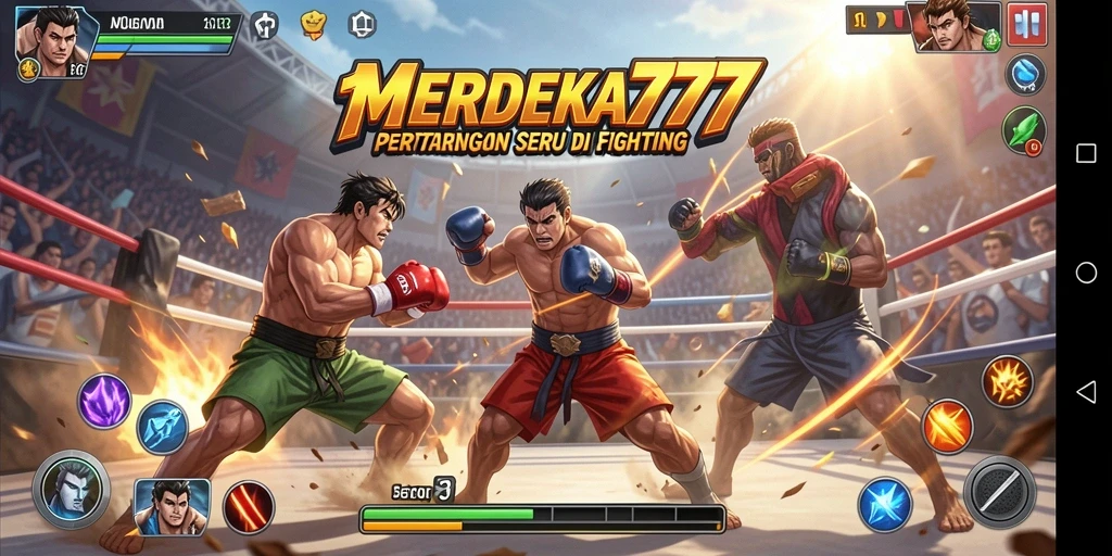 Tangkapan layar gameplay MERDEKA777 dengan aksi pertarungan yang intens.