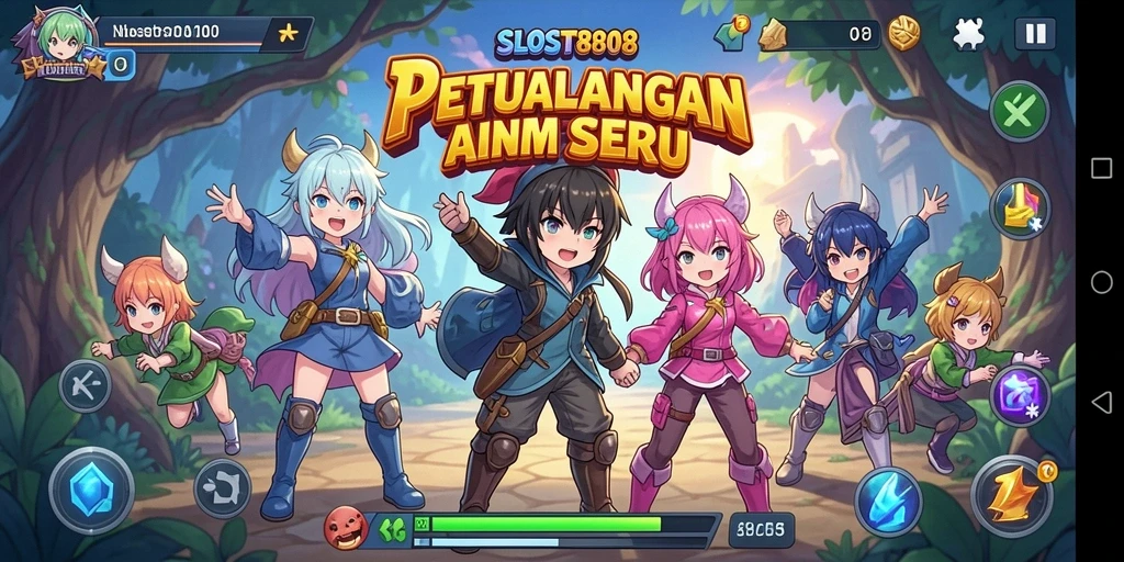 Screenshot SLOST8808 menunjukkan petualangan seru dengan karakter Anime.